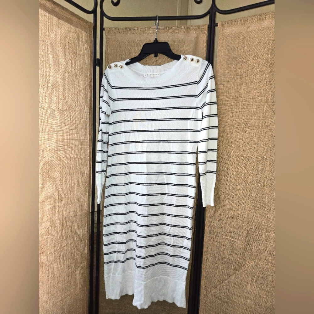 NWOT Women's Madison + Hudson Striped White and Black Sweater Dress Size PS
